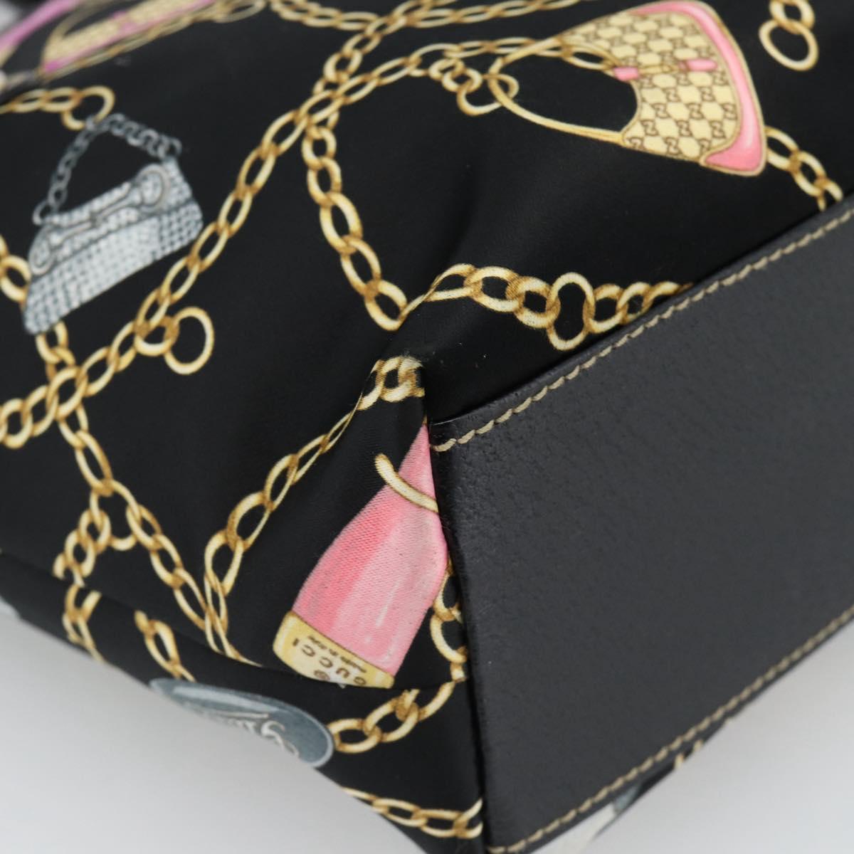 GUCCI Hand Bag Satin Black Gold 153361 Auth 188253A