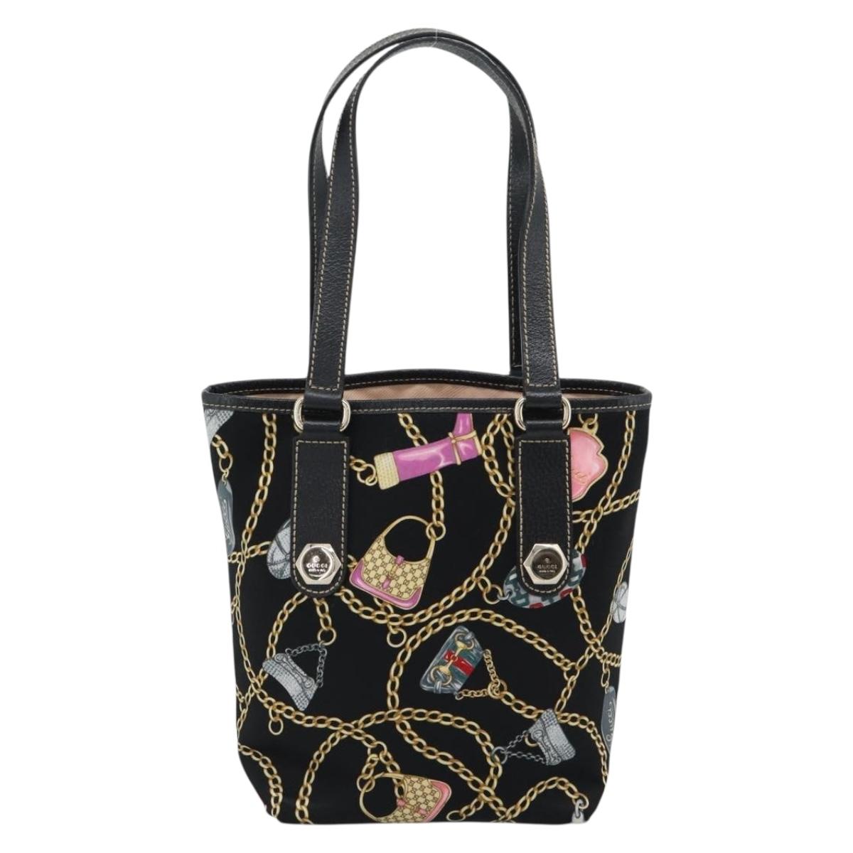 GUCCI Hand Bag Satin Black Gold 153361 Auth 188253A