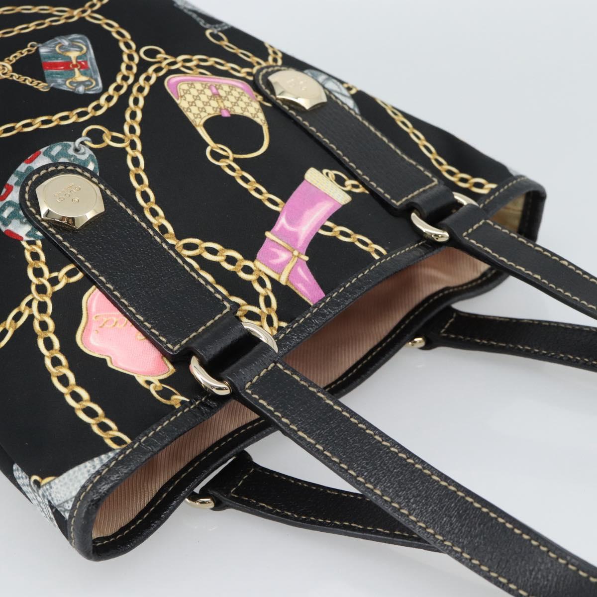 GUCCI Hand Bag Satin Black Gold 153361 Auth 188253A