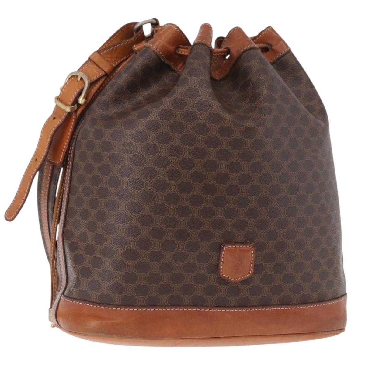 CELINE Macadam Canvas Shoulder Bag PVC Leather Brown Gold Auth 188254
