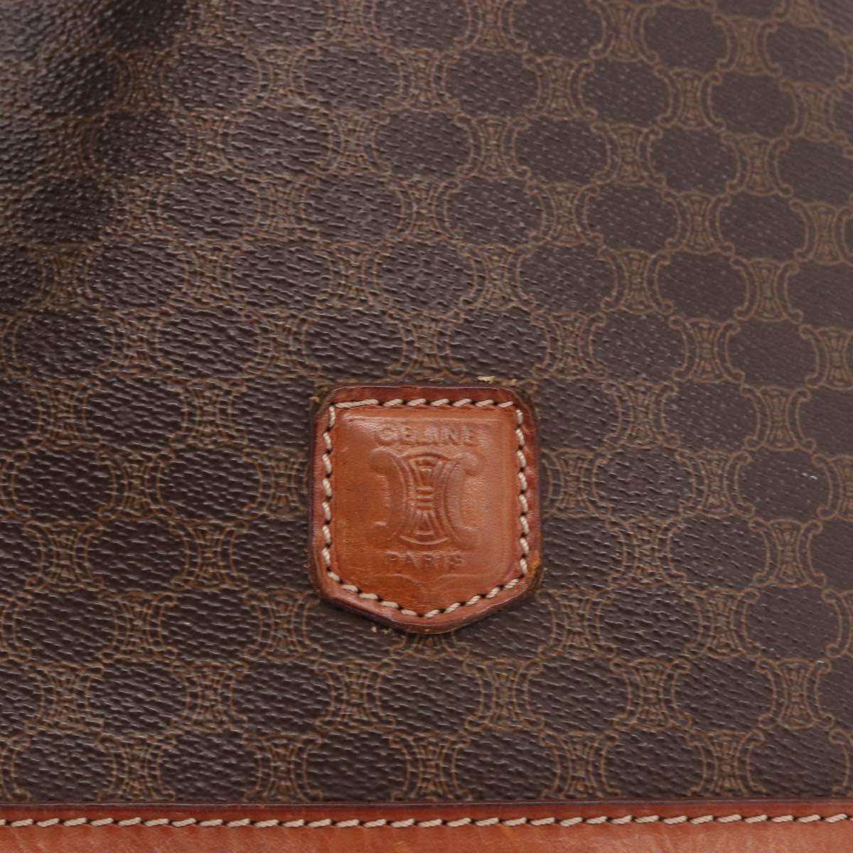 CELINE Macadam Canvas Shoulder Bag PVC Leather Brown Gold Auth 188254