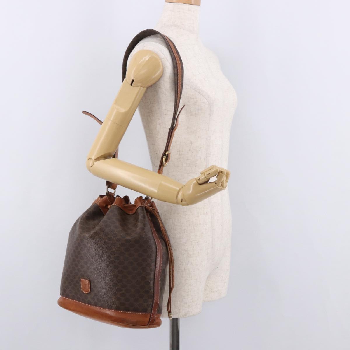 CELINE Macadam Canvas Shoulder Bag PVC Leather Brown Gold Auth 188254