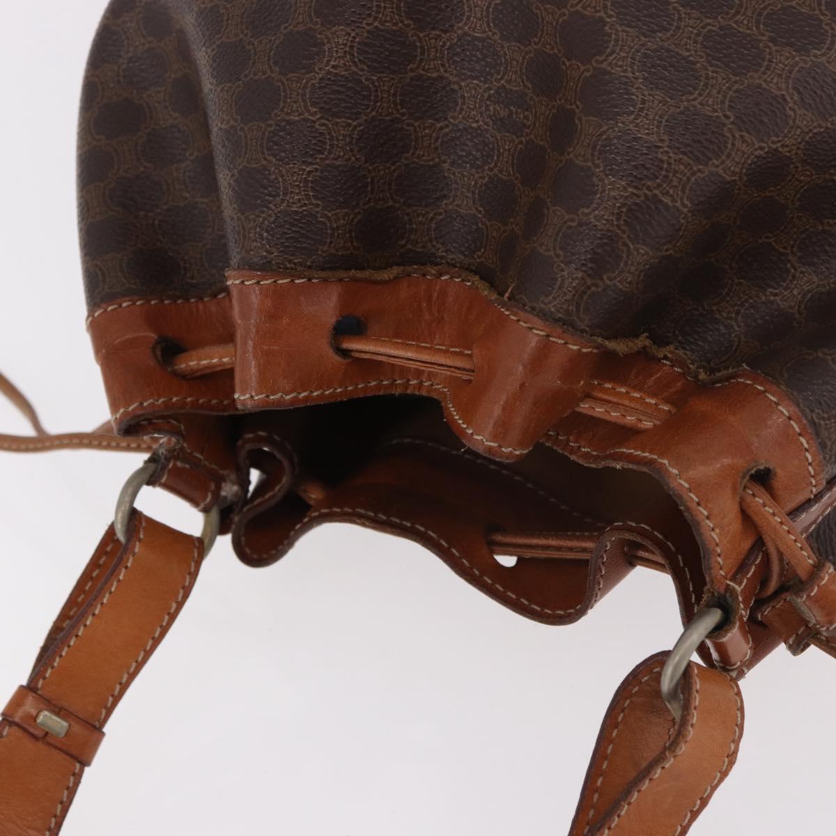 CELINE Macadam Canvas Shoulder Bag PVC Leather Brown Gold Auth 188254