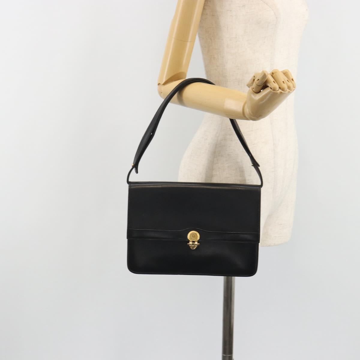 Christian Dior Shoulder Bag Leather Black Gold Auth 188255