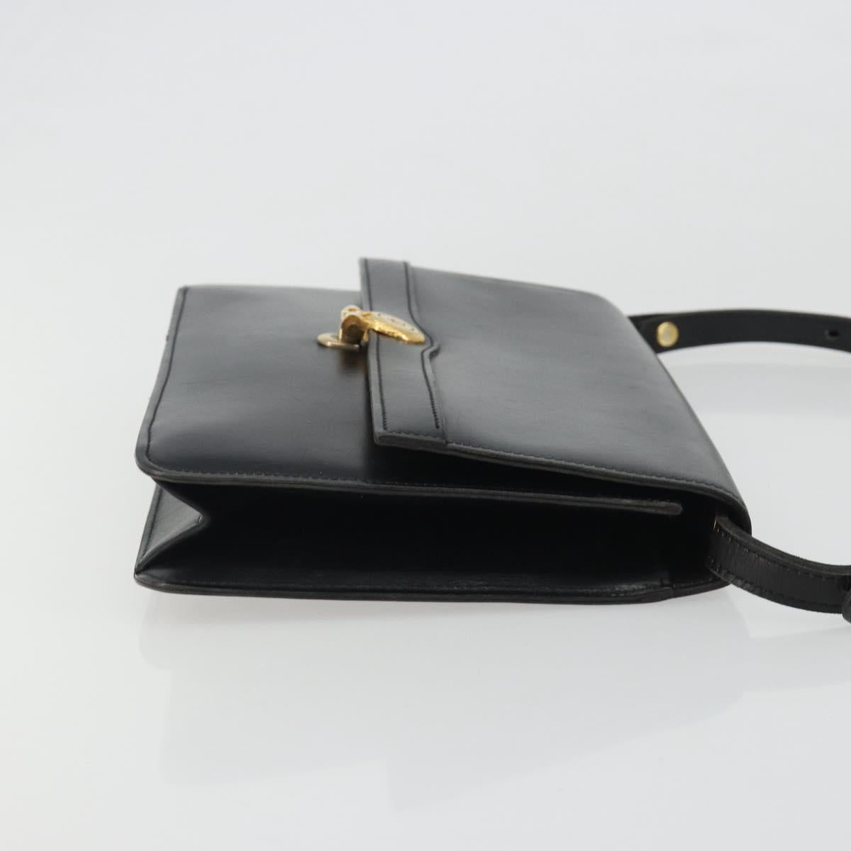 Christian Dior Shoulder Bag Leather Black Gold Auth 188255