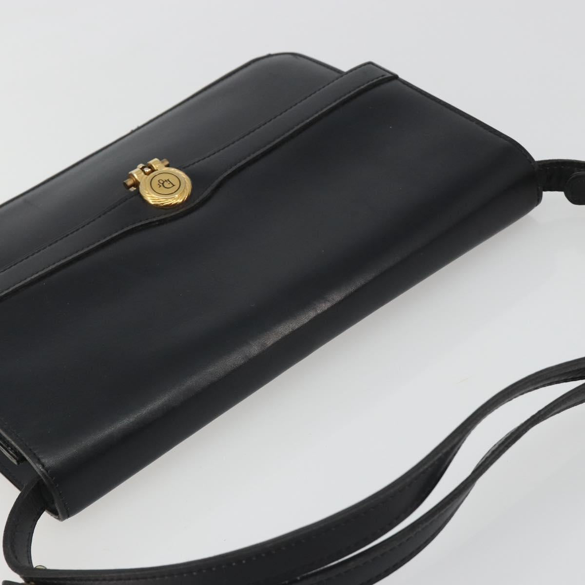 Christian Dior Shoulder Bag Leather Black Gold Auth 188255
