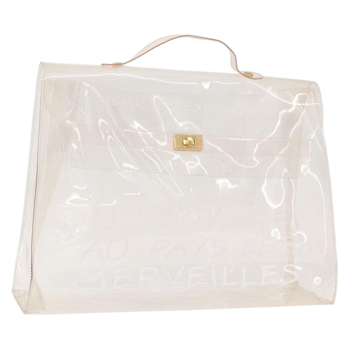 HERMES Vinyl Kelly Hand Bag Vinyl Clear Gold Auth 188256