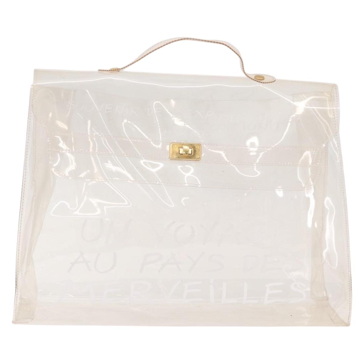HERMES Vinyl Kelly Hand Bag Vinyl Clear Gold Auth 188256