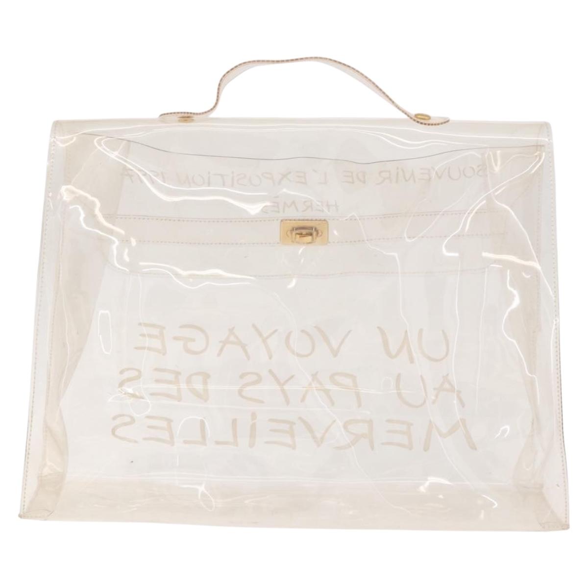 HERMES Vinyl Kelly Hand Bag Vinyl Clear Gold Auth 188256