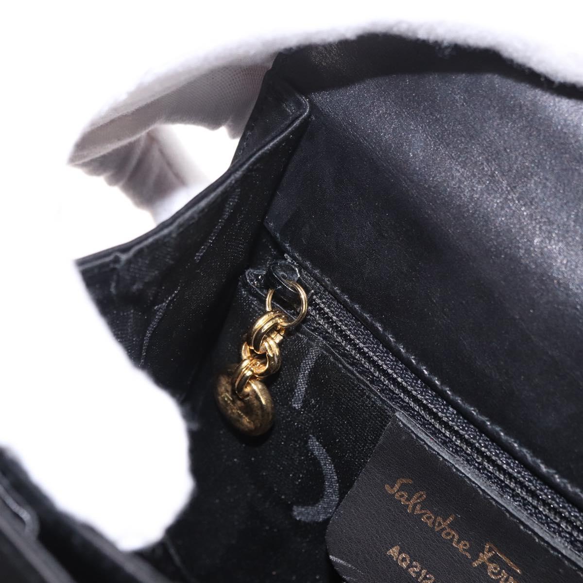 Salvatore Ferragamo Hand Bag Leather 2way Black Gold Auth 188257