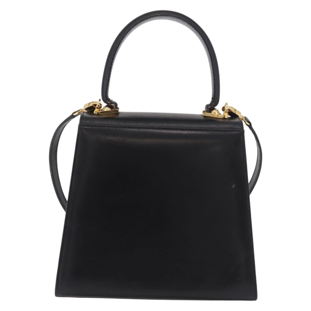 Salvatore Ferragamo Hand Bag Leather 2way Black Gold Auth 188257