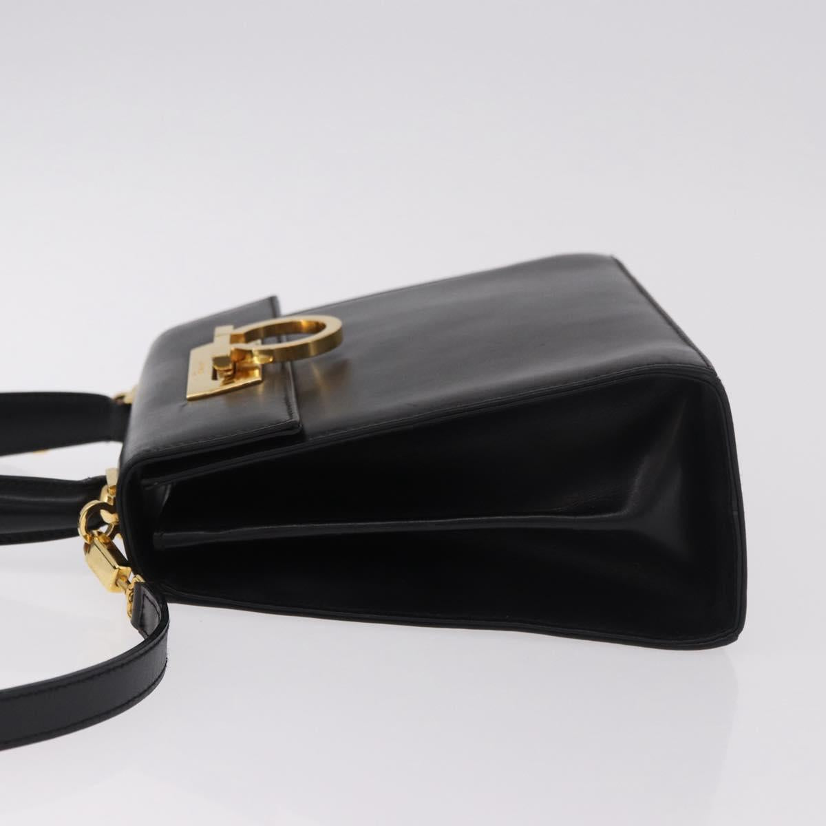 Salvatore Ferragamo Hand Bag Leather 2way Black Gold Auth 188257