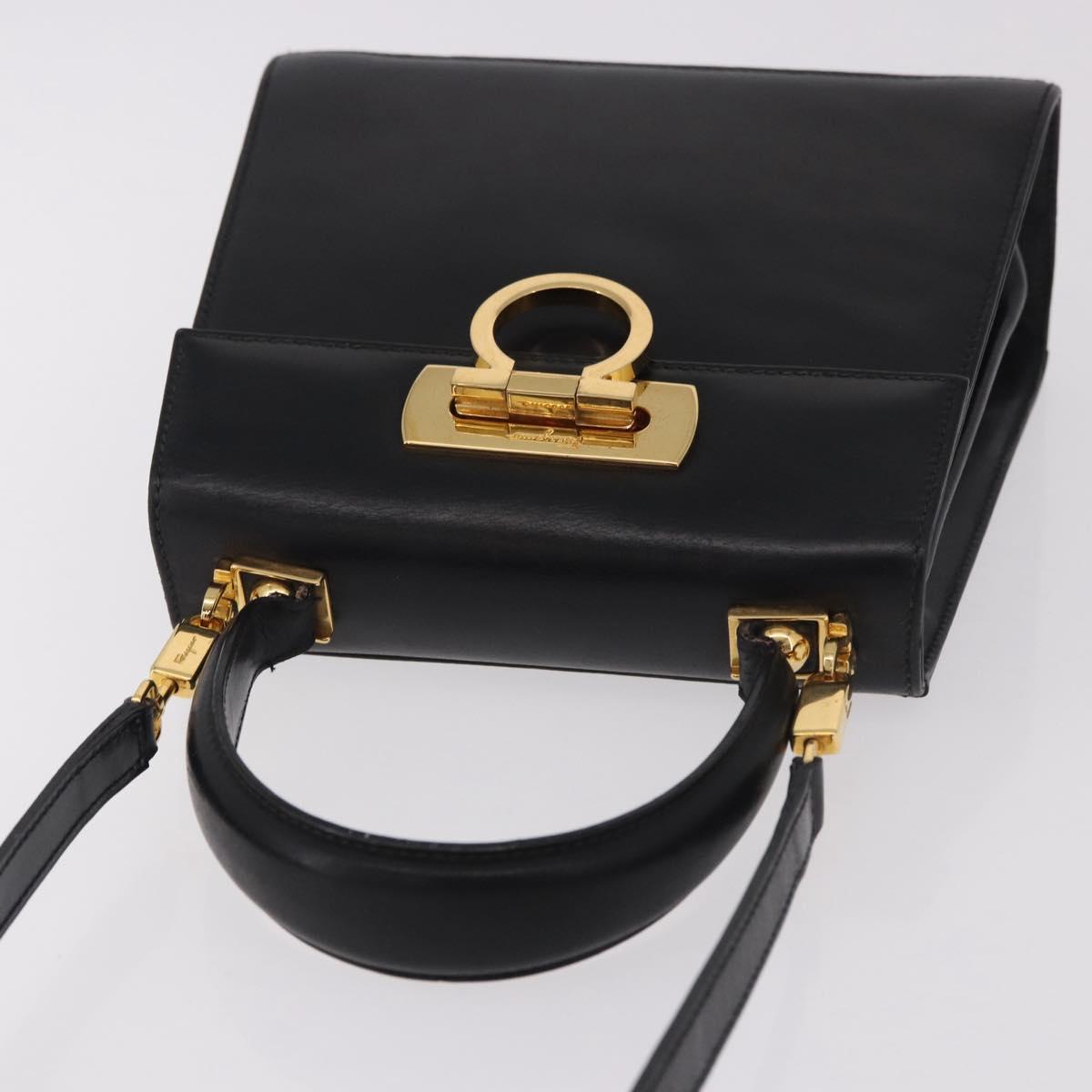 Salvatore Ferragamo Hand Bag Leather 2way Black Gold Auth 188257