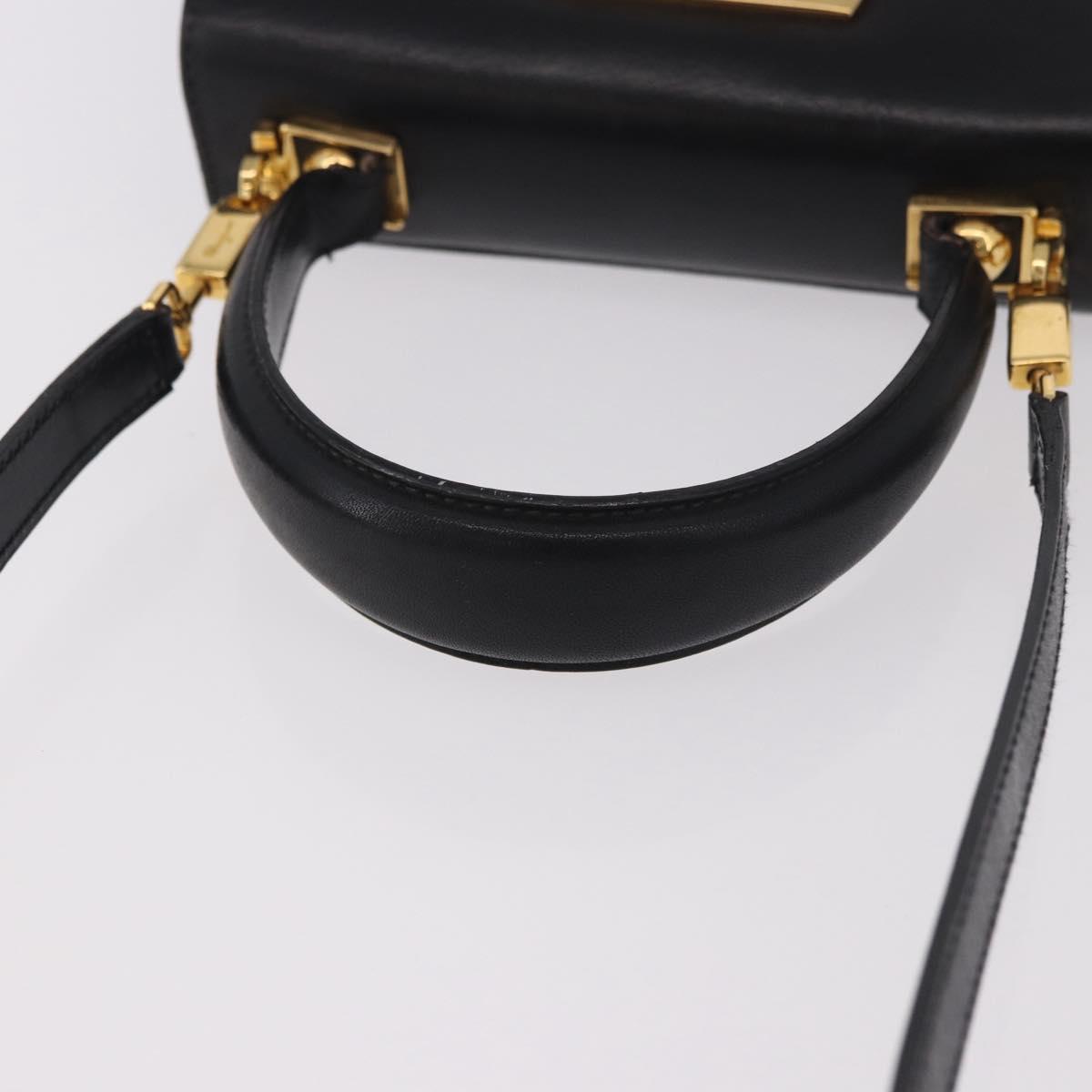Salvatore Ferragamo Hand Bag Leather 2way Black Gold Auth 188257