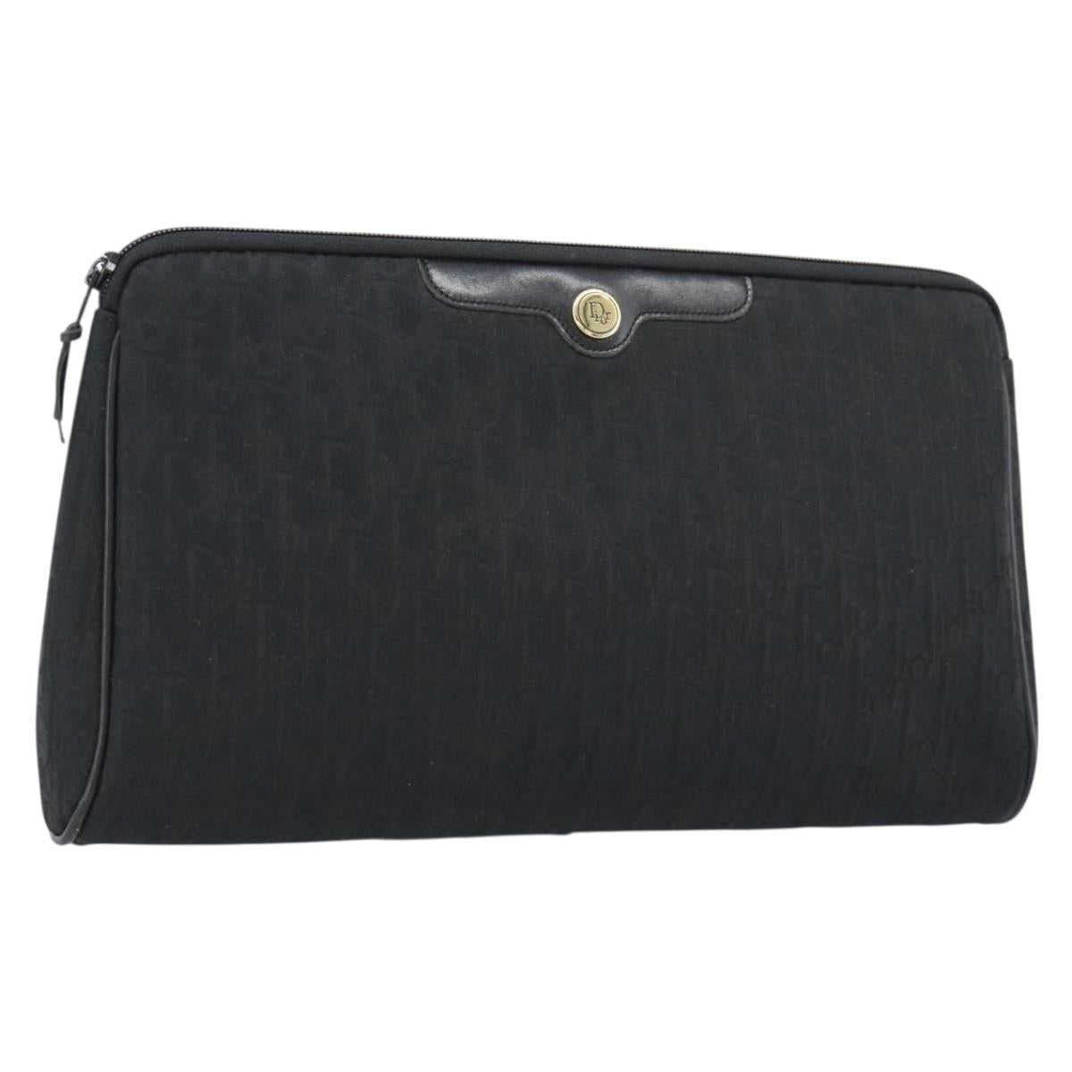 Christian Dior Trotter Canvas Clutch Bag Black Gold Auth 188258A