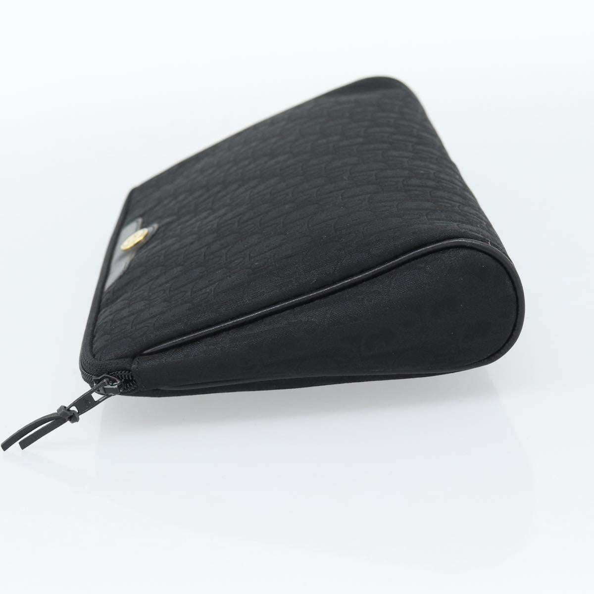 Christian Dior Trotter Canvas Clutch Bag Black Gold Auth 188258A