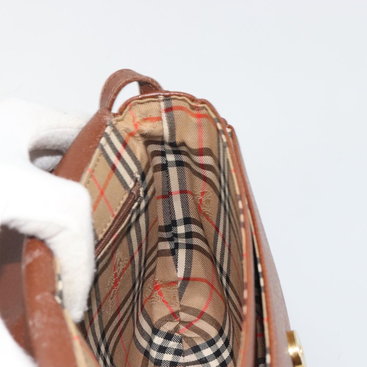 Burberrys Shoulder Bag Leather Brown Gold Auth 188259