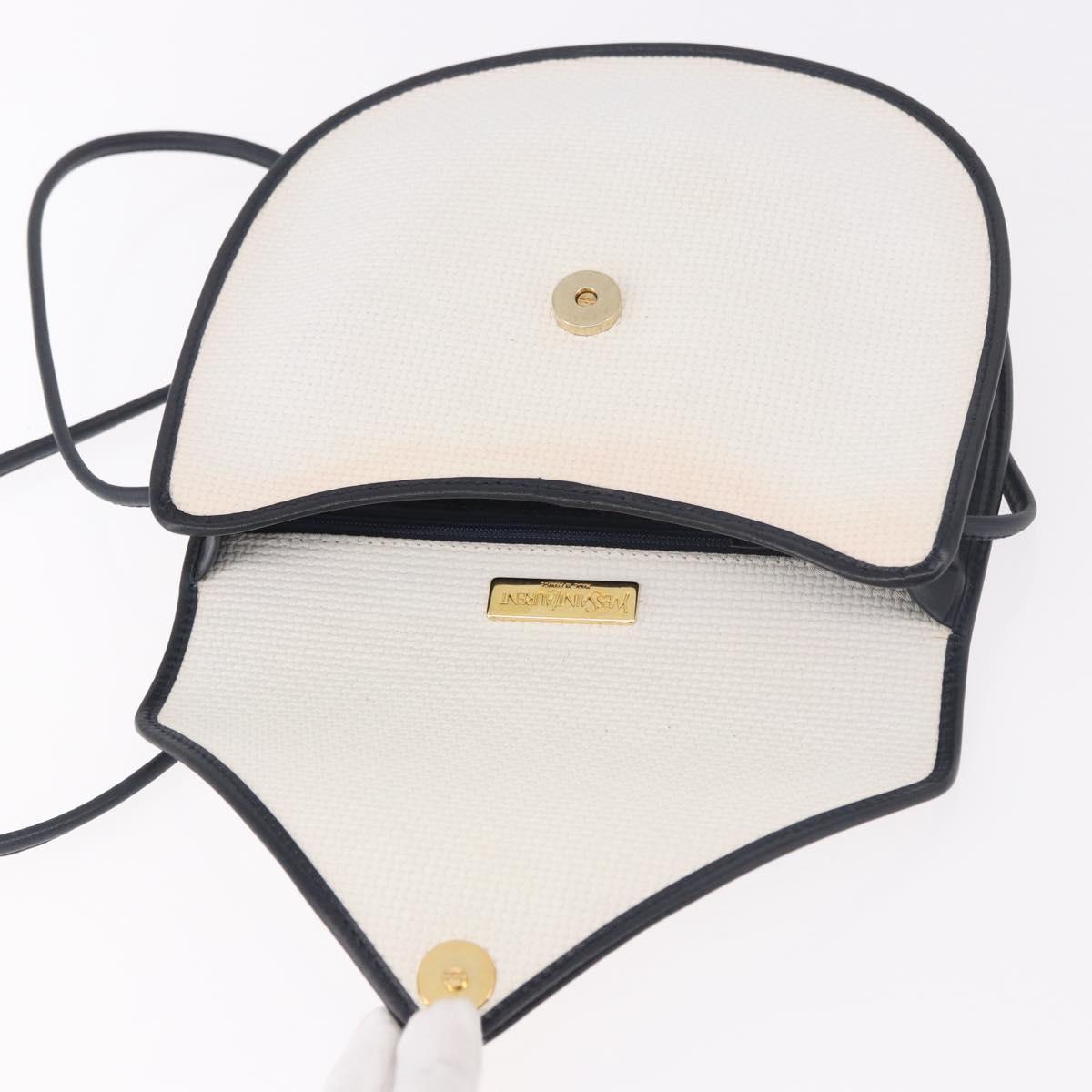 SAINT LAURENT Shoulder Bag PVC Leather White Gold Auth 188261A