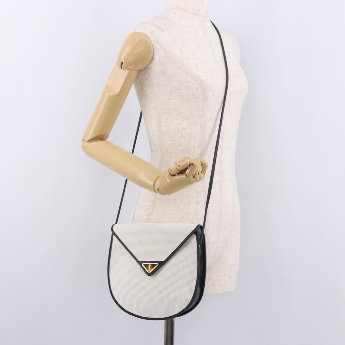 SAINT LAURENT Shoulder Bag PVC Leather White Gold Auth 188261A