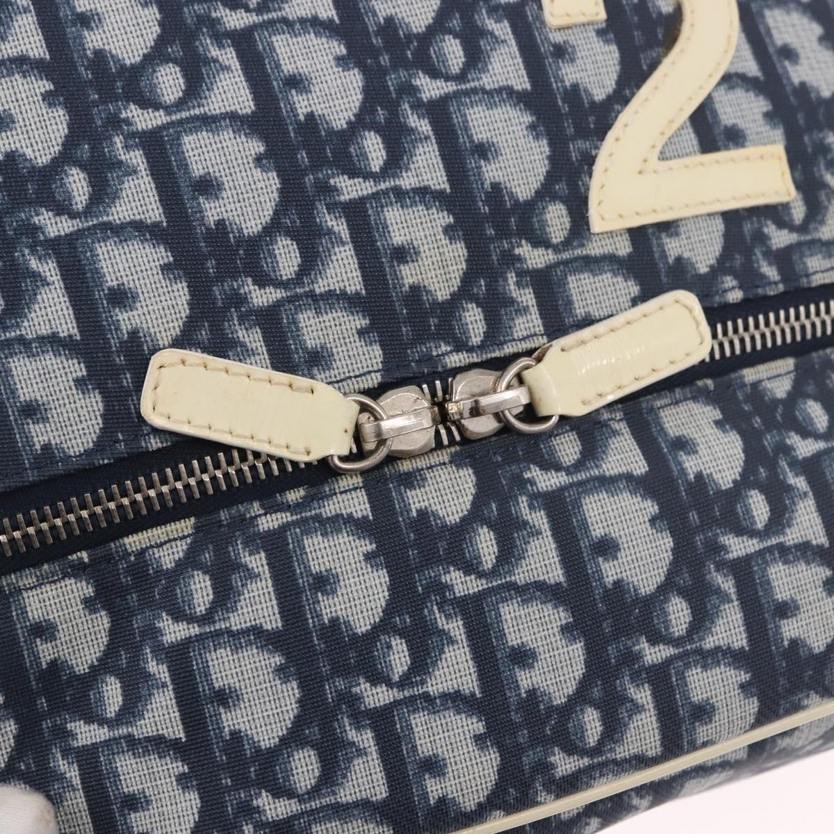 Christian Dior Trotter Canvas Shoulder Bag PVC Blue Silver Auth 188271