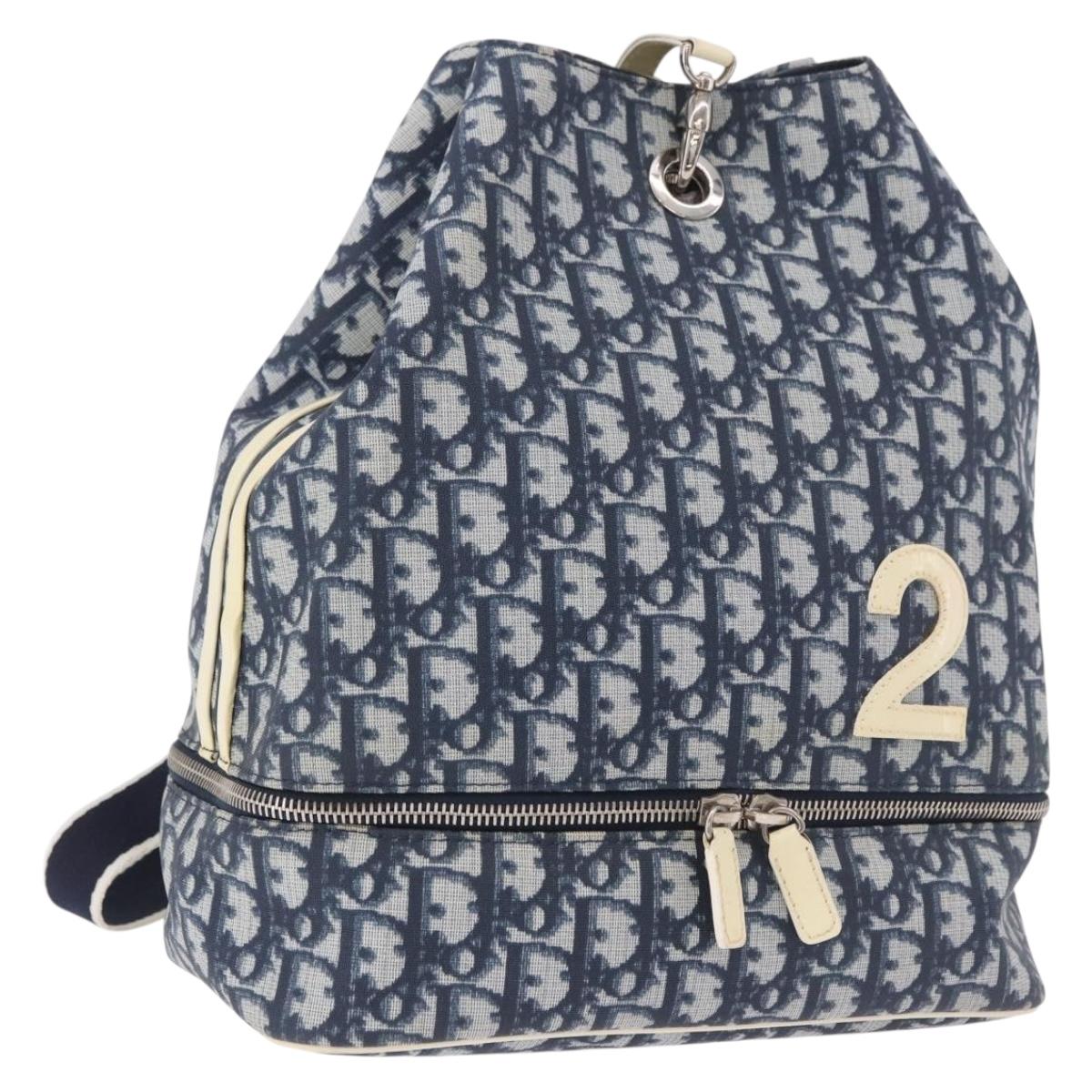 Christian Dior Trotter Canvas Shoulder Bag PVC Blue Silver Auth 188271