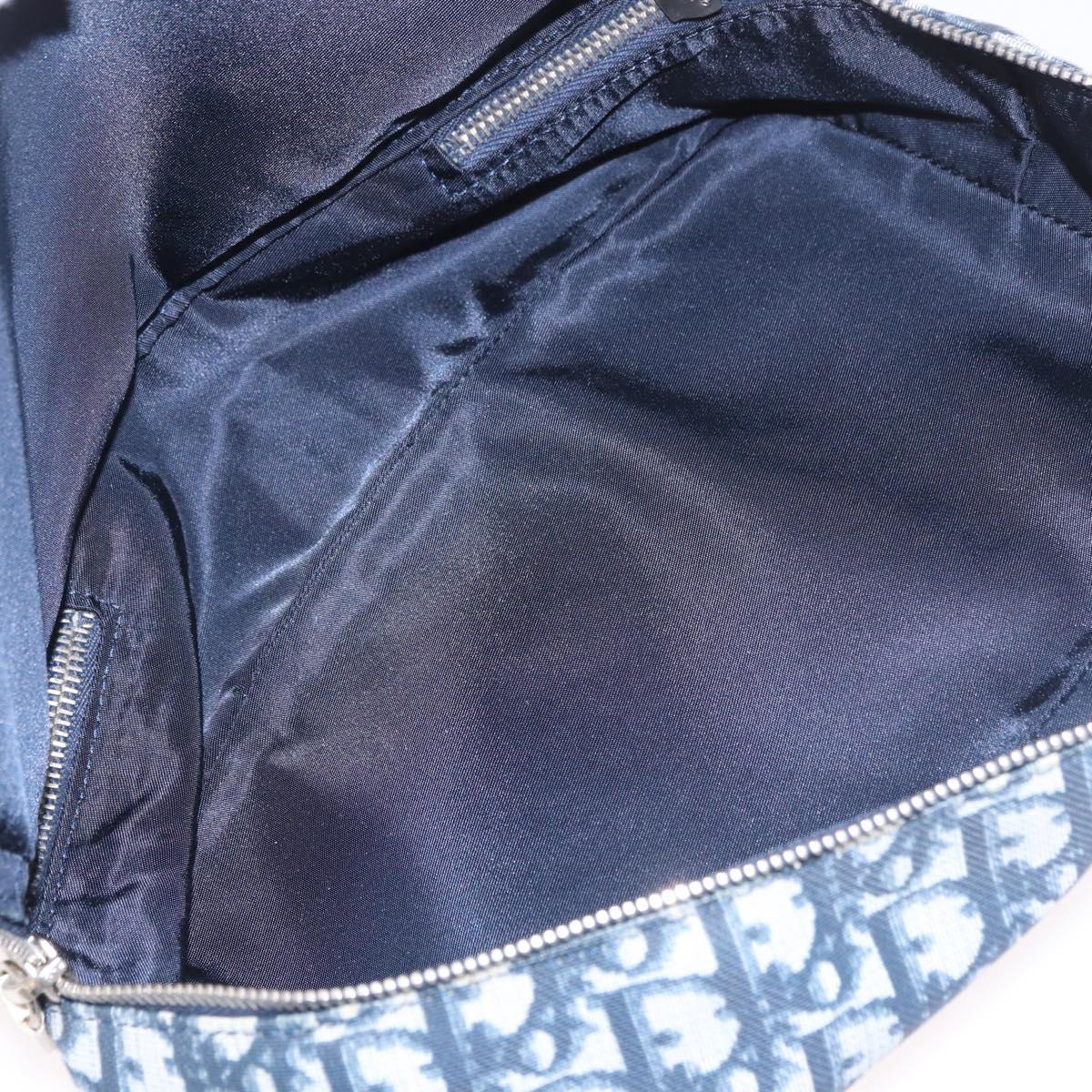 Christian Dior Trotter Canvas Shoulder Bag PVC Blue Silver Auth 188271
