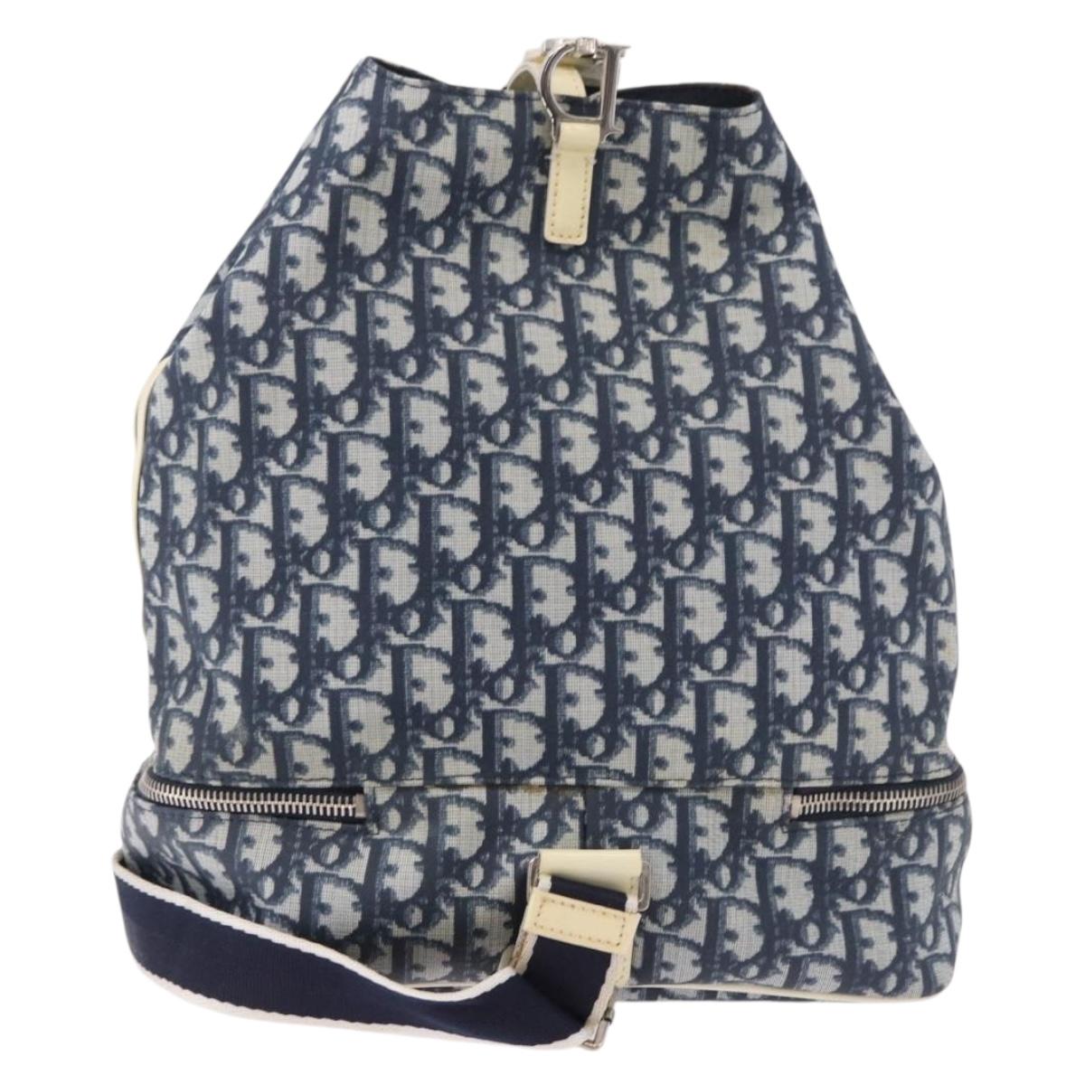 Christian Dior Trotter Canvas Shoulder Bag PVC Blue Silver Auth 188271