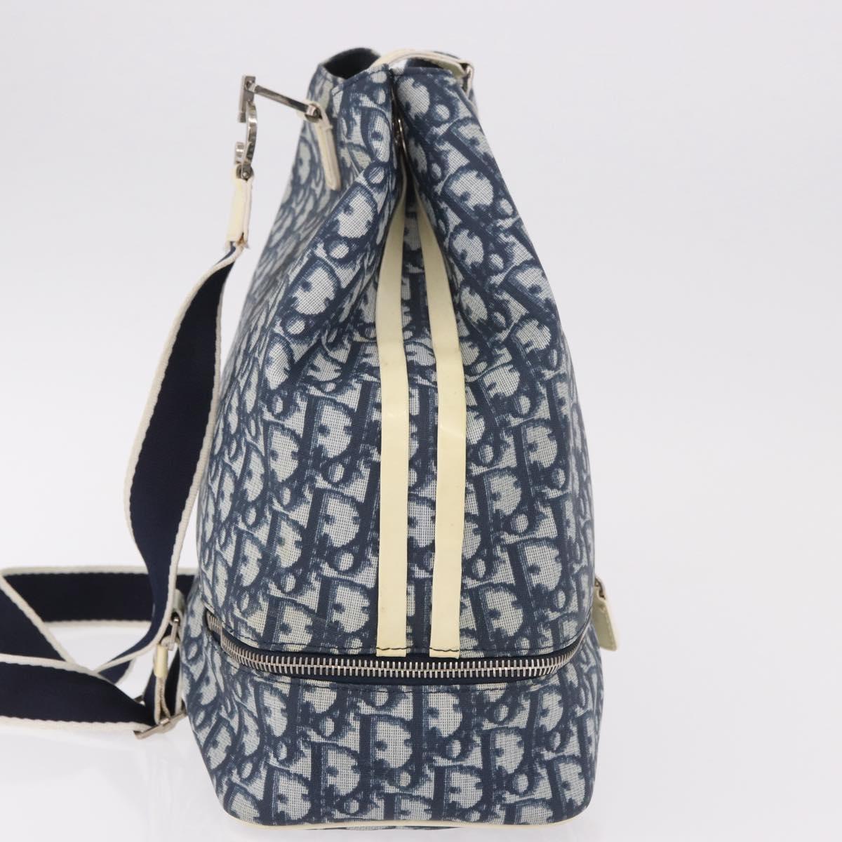 Christian Dior Trotter Canvas Shoulder Bag PVC Blue Silver Auth 188271