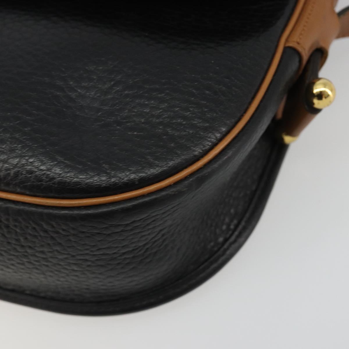Christian Dior Shoulder Bag Leather Black Gold Auth 188273