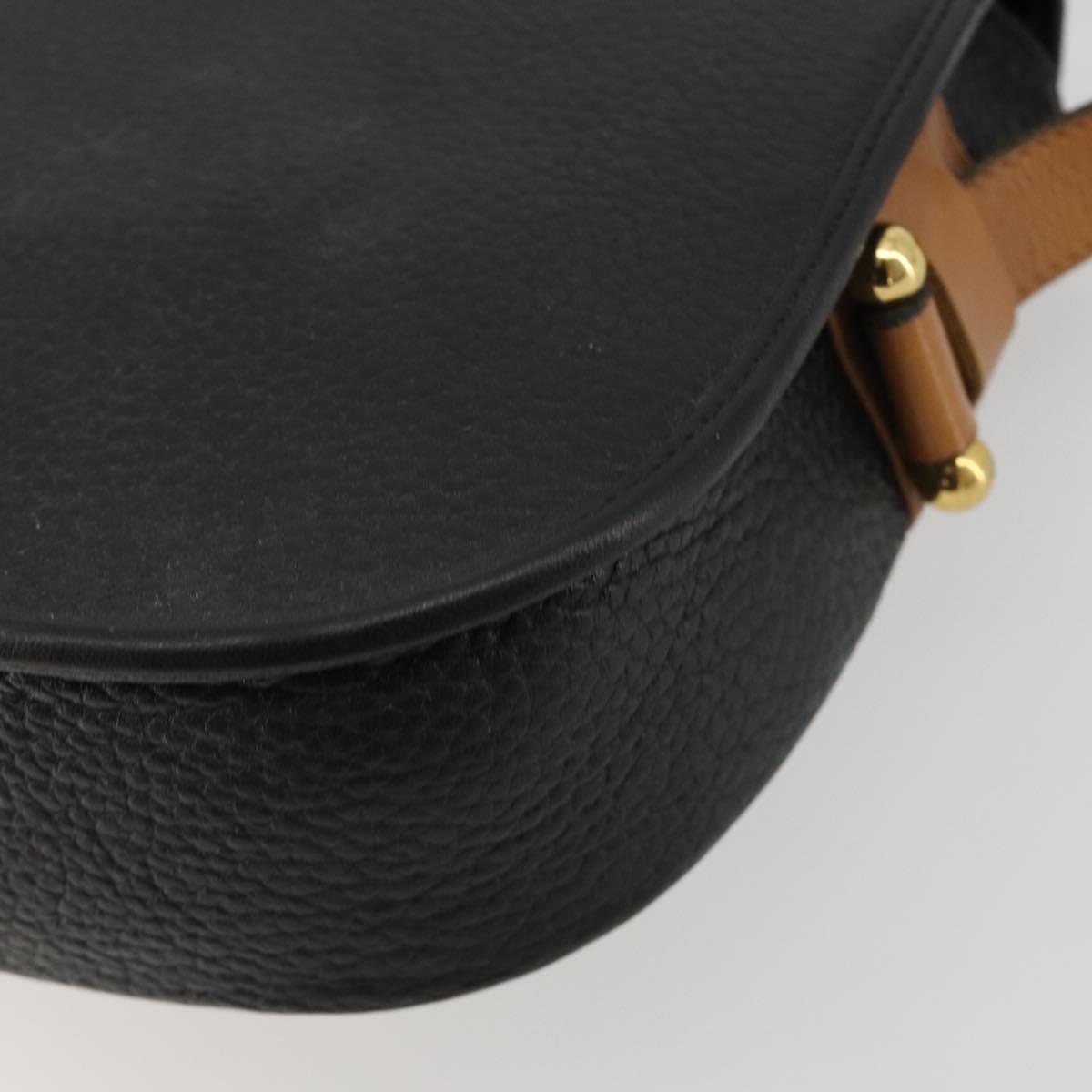 Christian Dior Shoulder Bag Leather Black Gold Auth 188273
