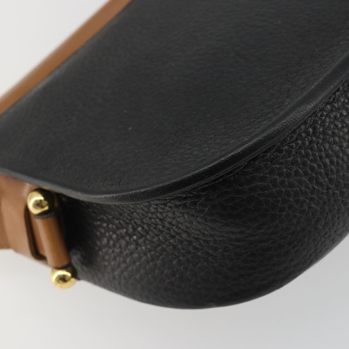 Christian Dior Shoulder Bag Leather Black Gold Auth 188273