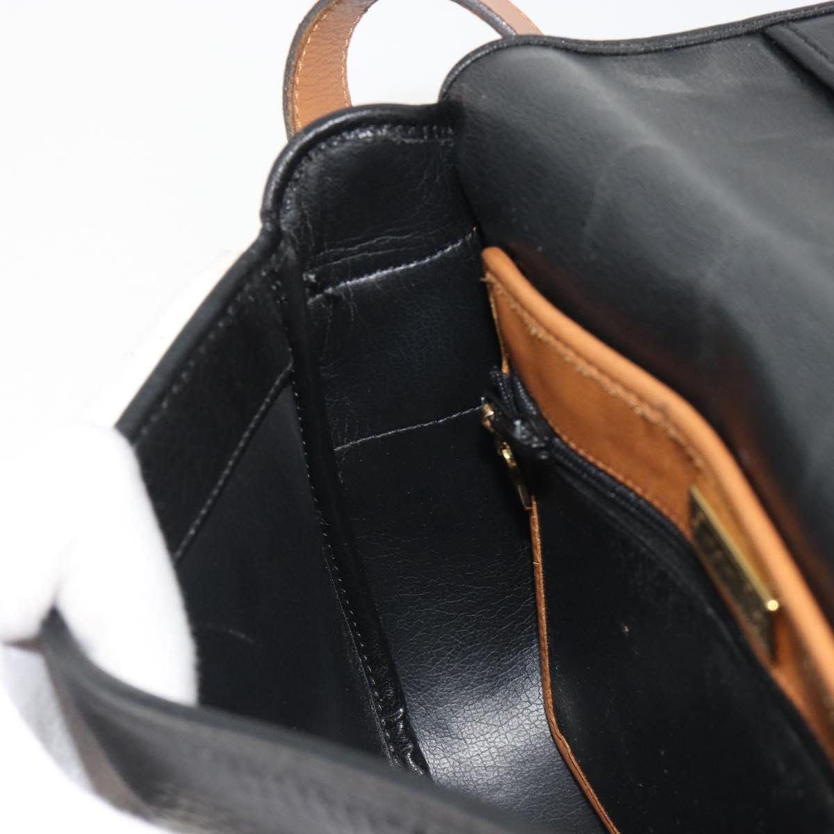 Christian Dior Shoulder Bag Leather Black Gold Auth 188273