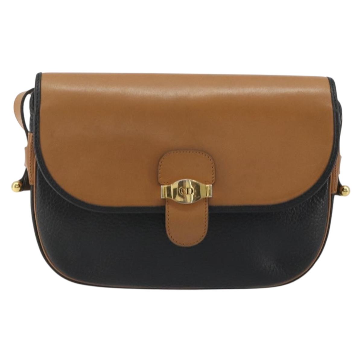 Christian Dior Shoulder Bag Leather Black Gold Auth 188273
