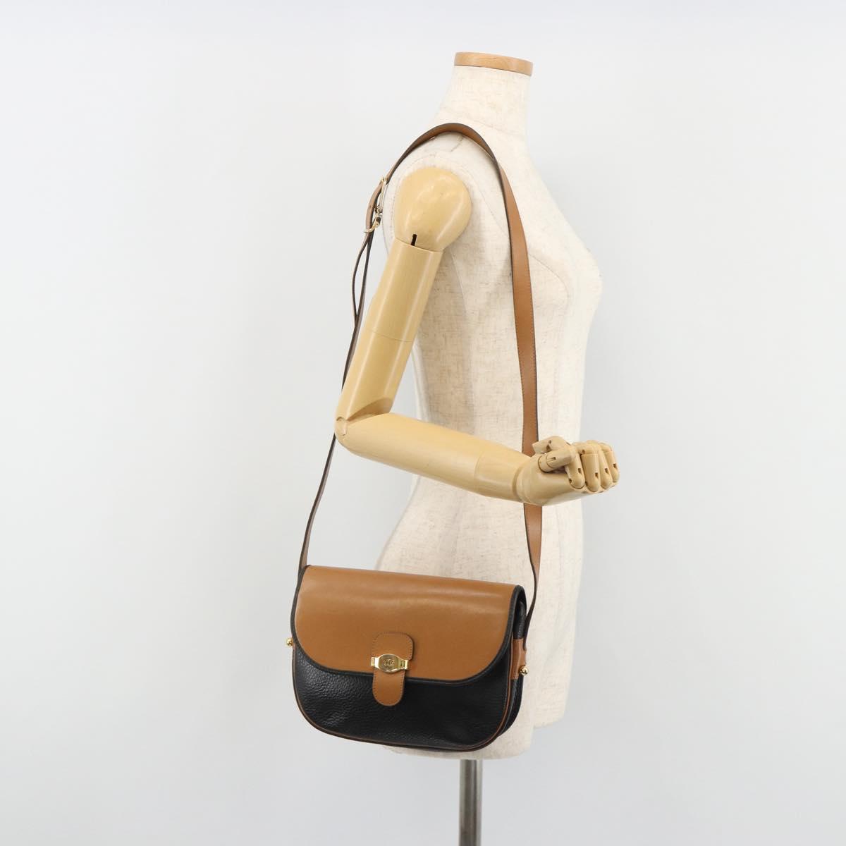Christian Dior Shoulder Bag Leather Black Gold Auth 188273