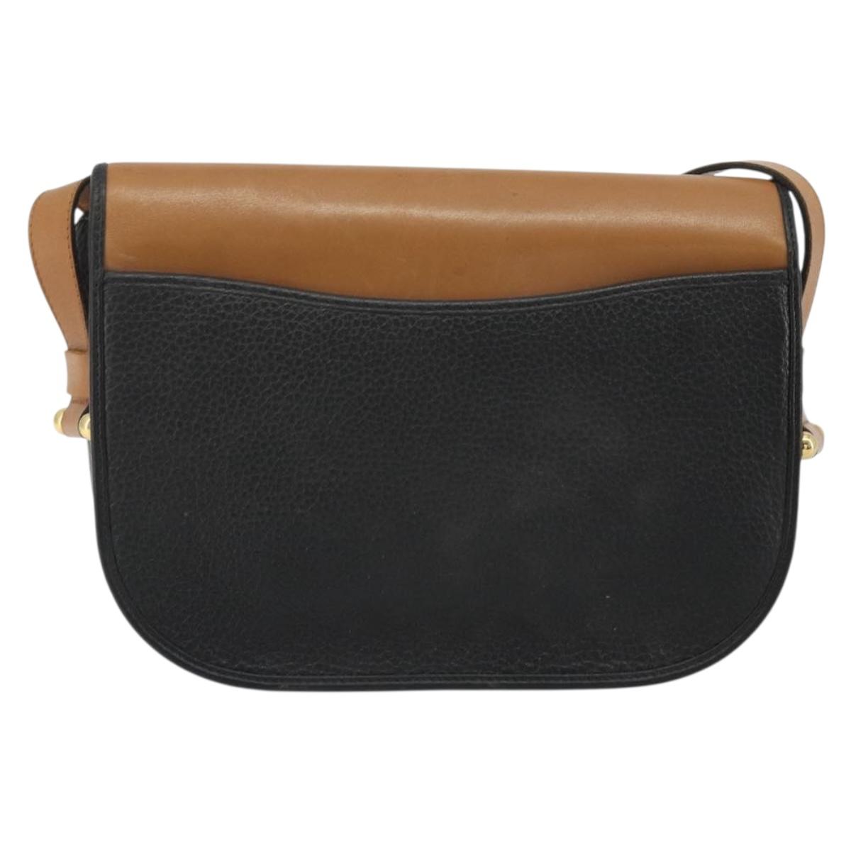 Christian Dior Shoulder Bag Leather Black Gold Auth 188273