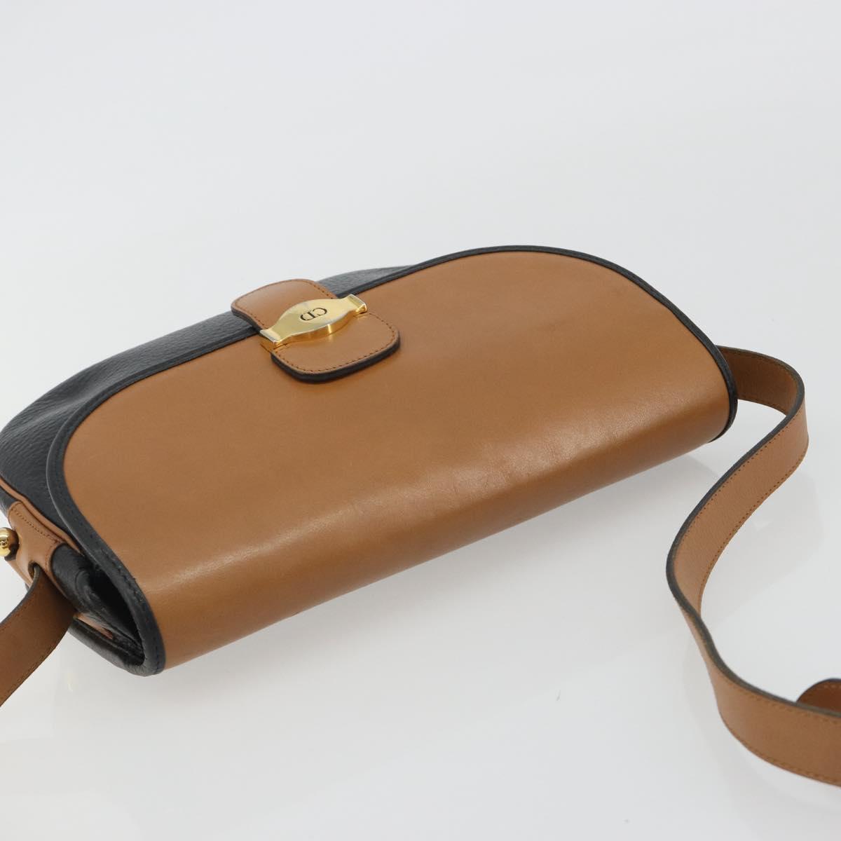 Christian Dior Shoulder Bag Leather Black Gold Auth 188273
