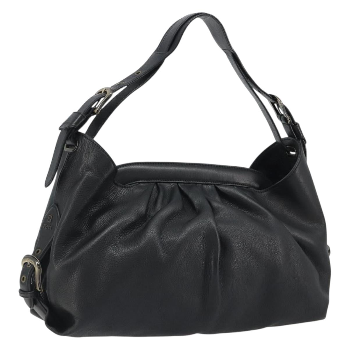 FENDI Shoulder Bag Leather Black Gold Auth 188274A