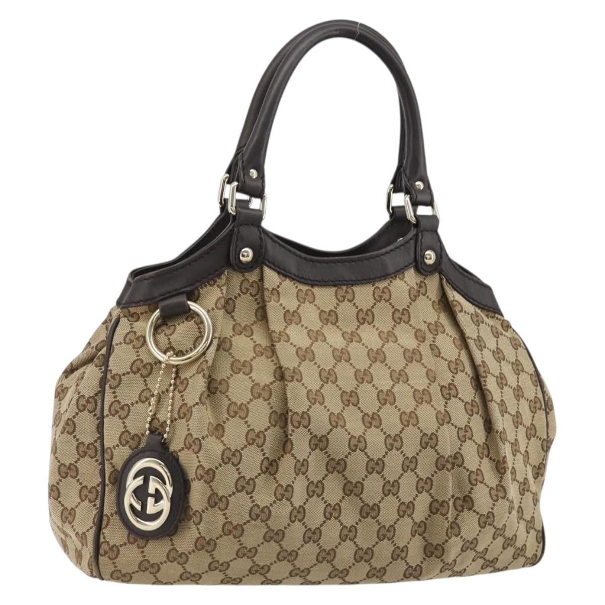GUCCI GG Canvas Sukey Hand Bag Beige Gold 211944 Auth 188278A