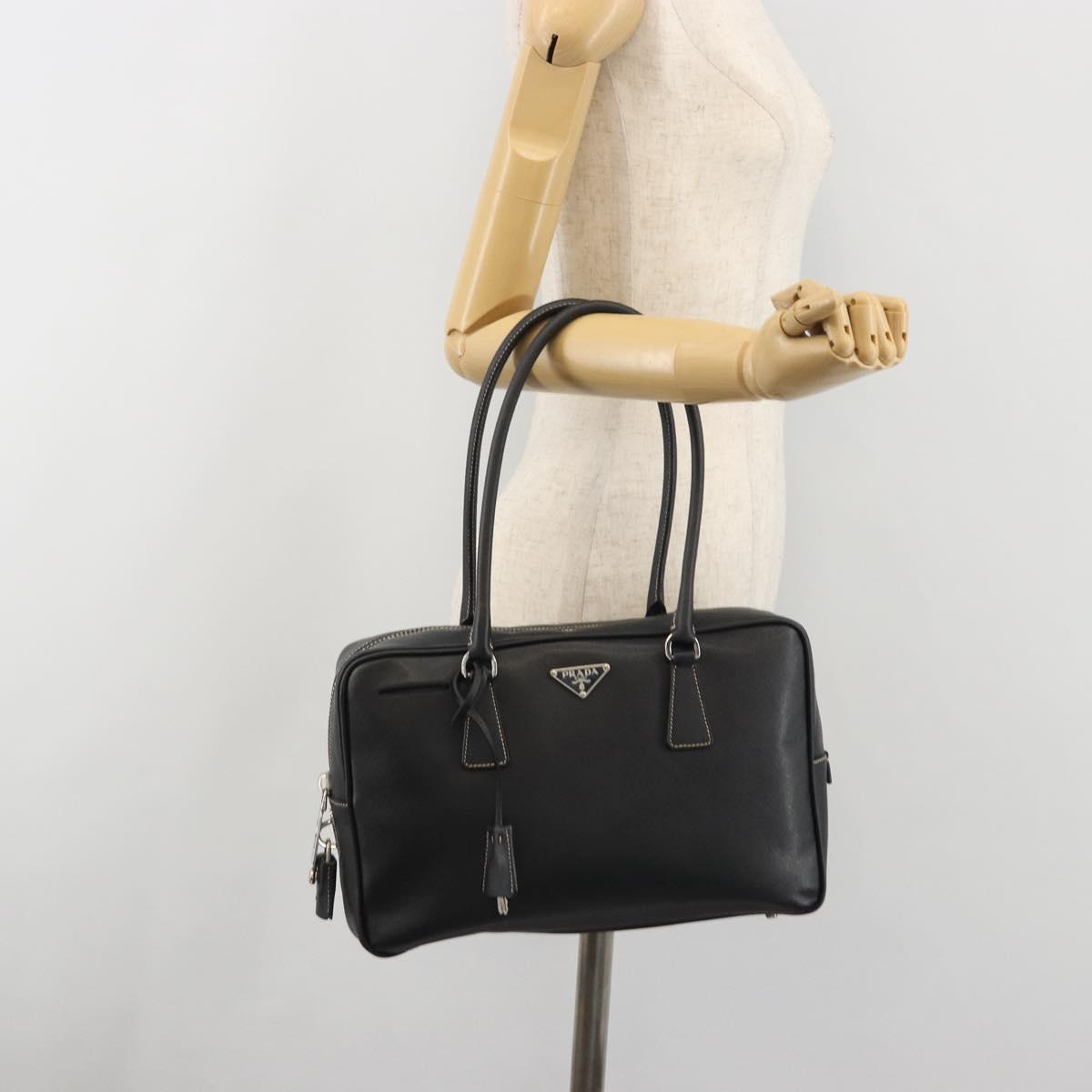 PRADA Tote Bag Saffiano leather Black Silver Auth 188279SAV