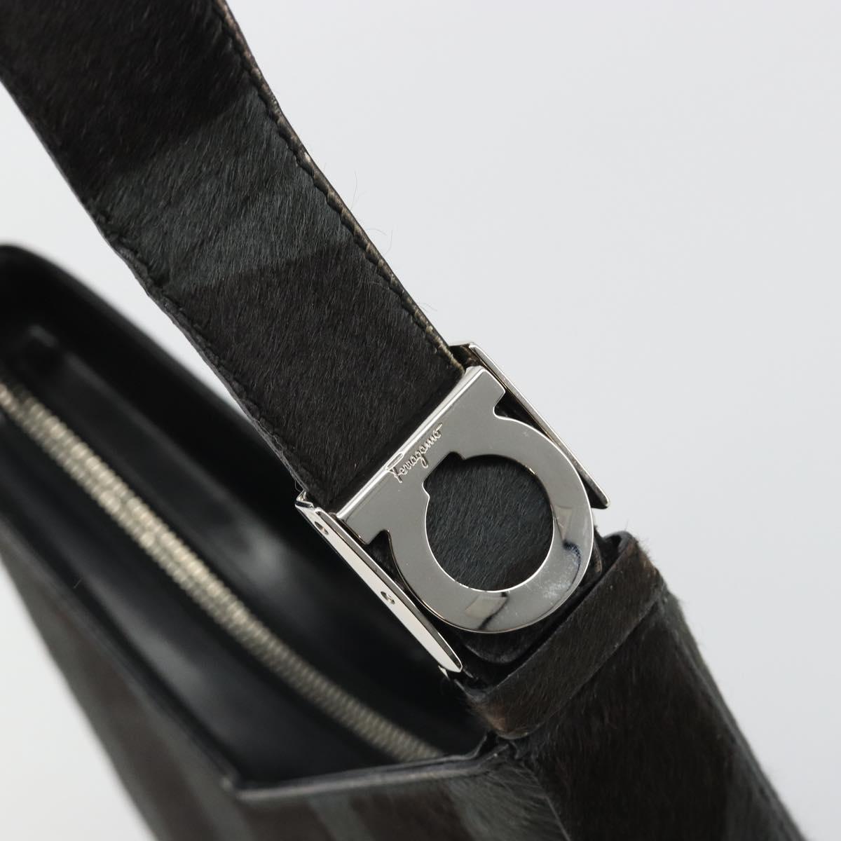 Salvatore Ferragamo Shoulder Bag Harako leather Black Silver Auth 188284A