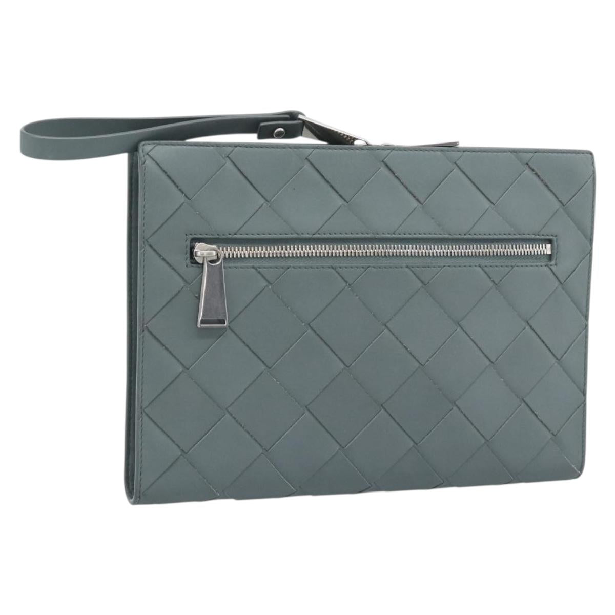 BOTTEGA VENETA MAXI INTRECCIATO Clutch Bag Leather Gray Silver Auth 188287A