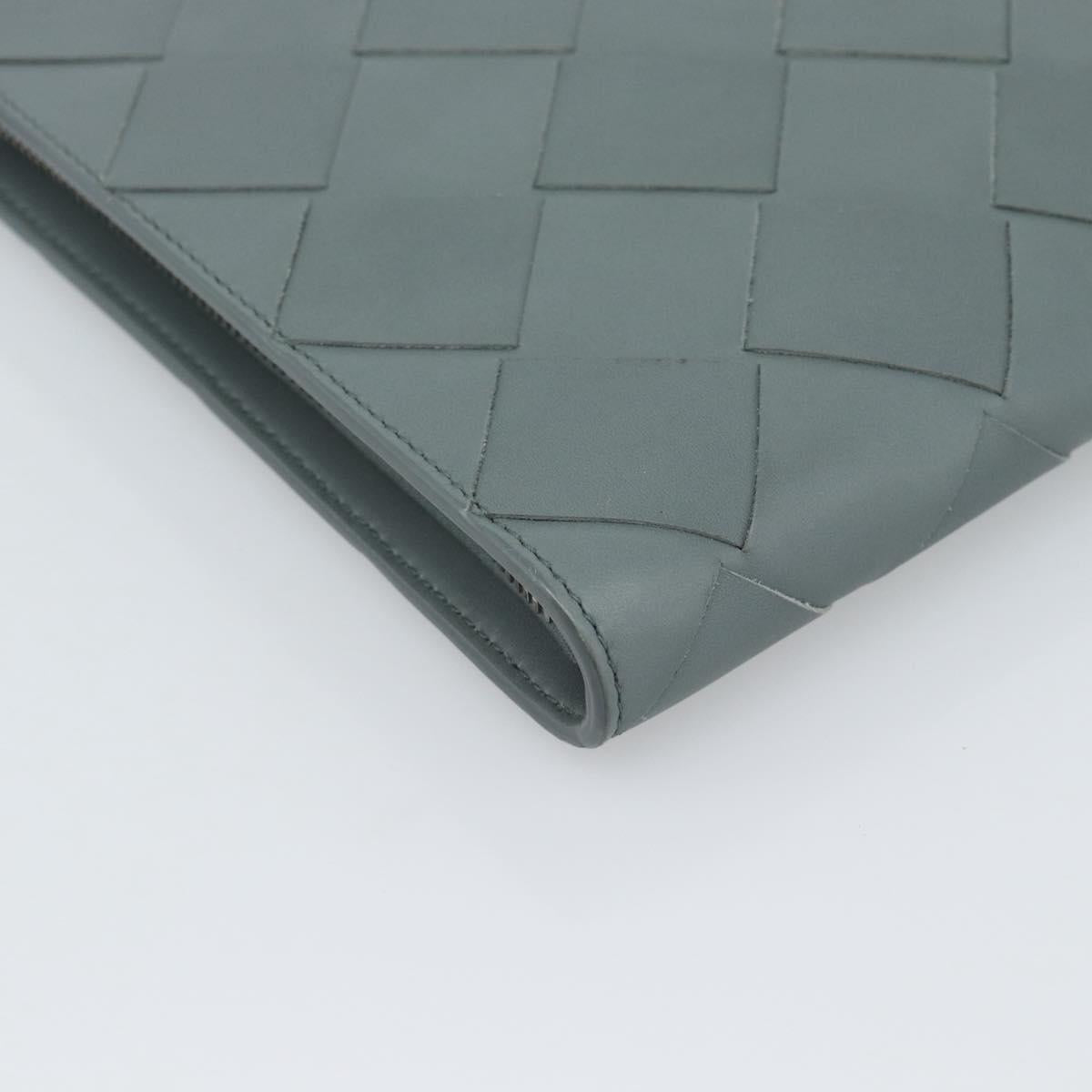 BOTTEGA VENETA MAXI INTRECCIATO Clutch Bag Leather Gray Silver Auth 188287A