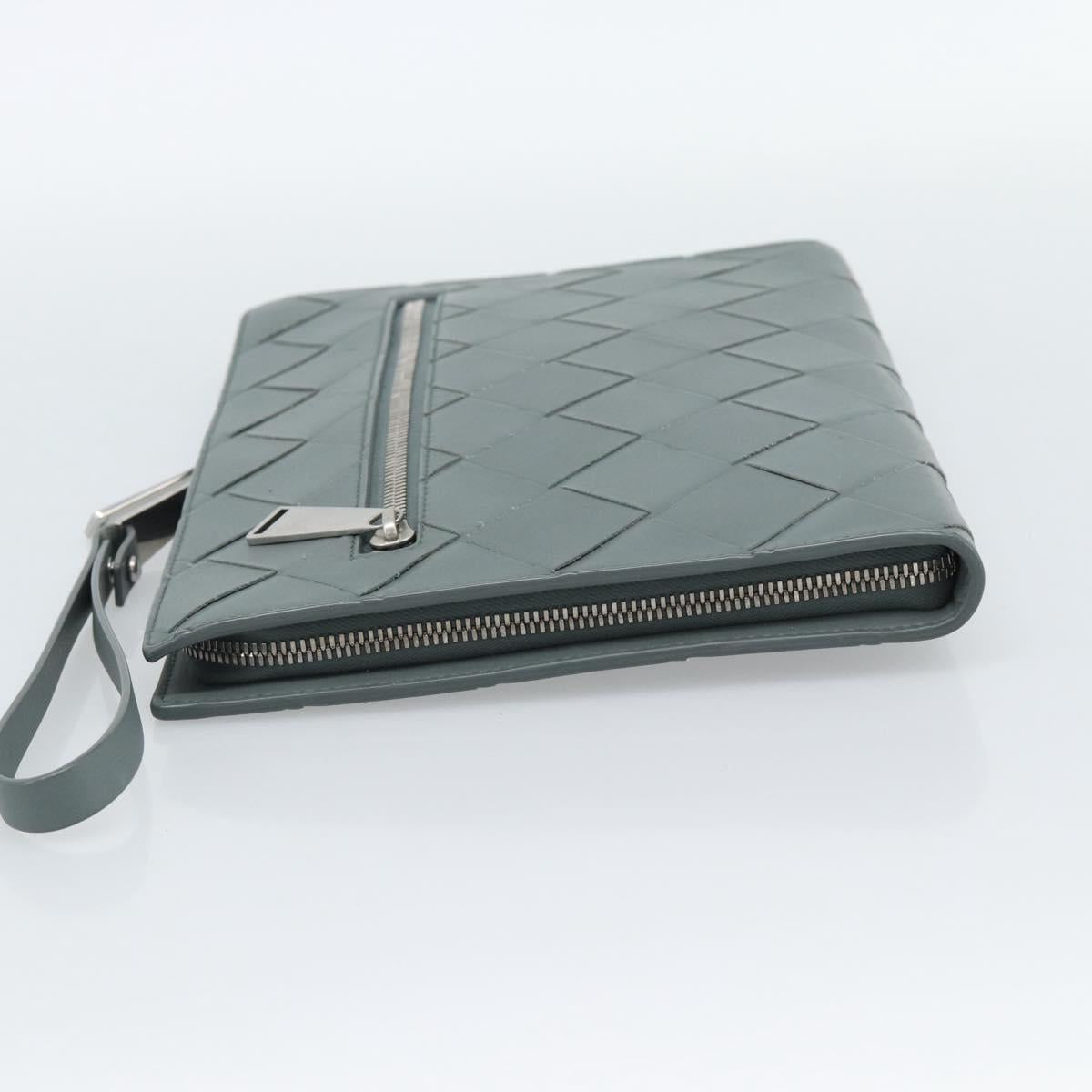 BOTTEGA VENETA MAXI INTRECCIATO Clutch Bag Leather Gray Silver Auth 188287A