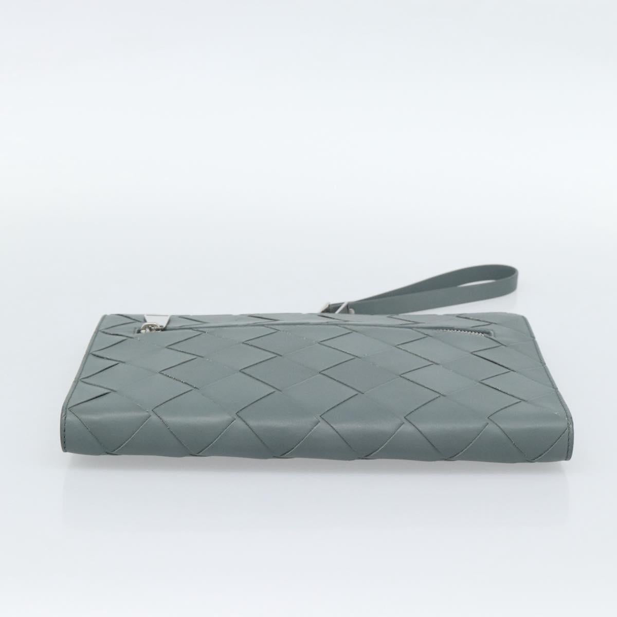 BOTTEGA VENETA MAXI INTRECCIATO Clutch Bag Leather Gray Silver Auth 188287A