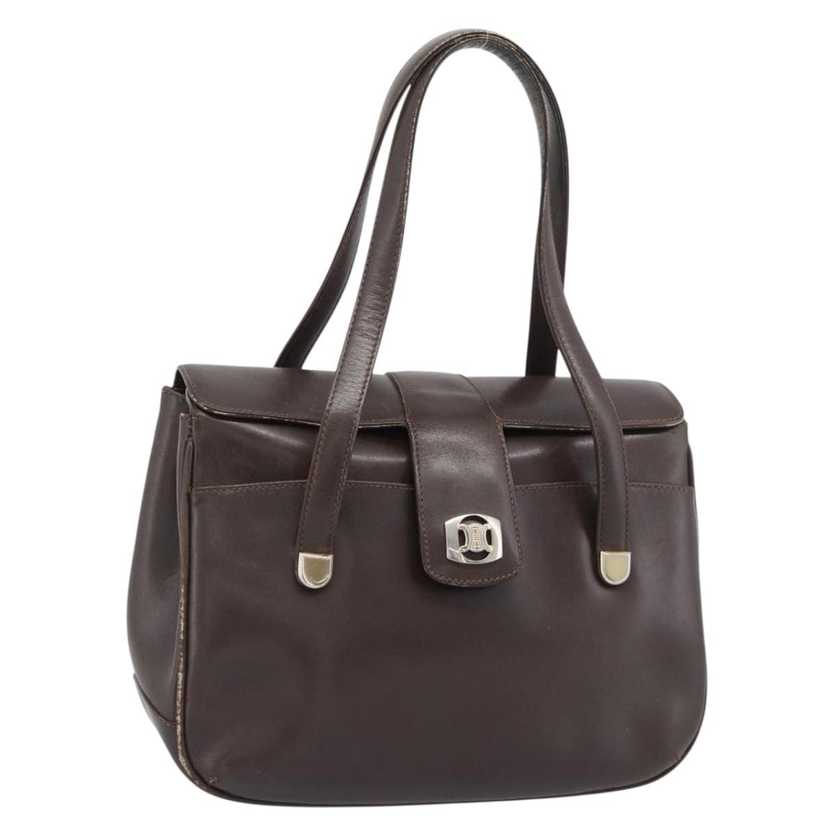CELINE Hand Bag Leather Brown Gold Auth 188288