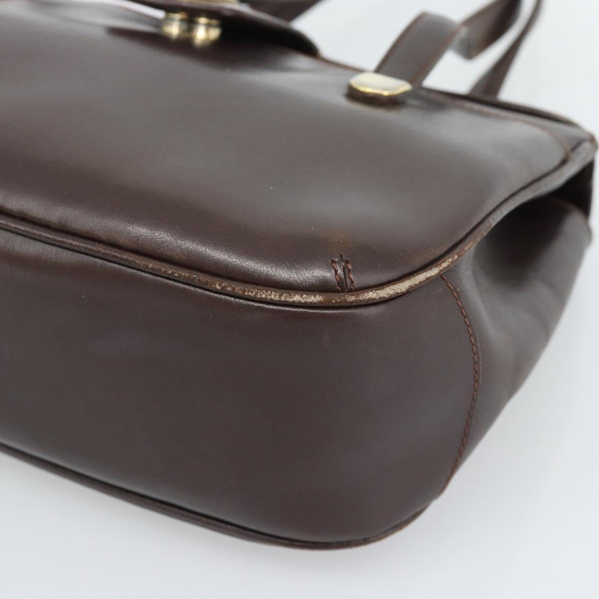 CELINE Hand Bag Leather Brown Gold Auth 188288