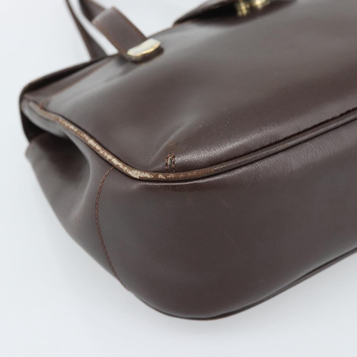 CELINE Hand Bag Leather Brown Gold Auth 188288