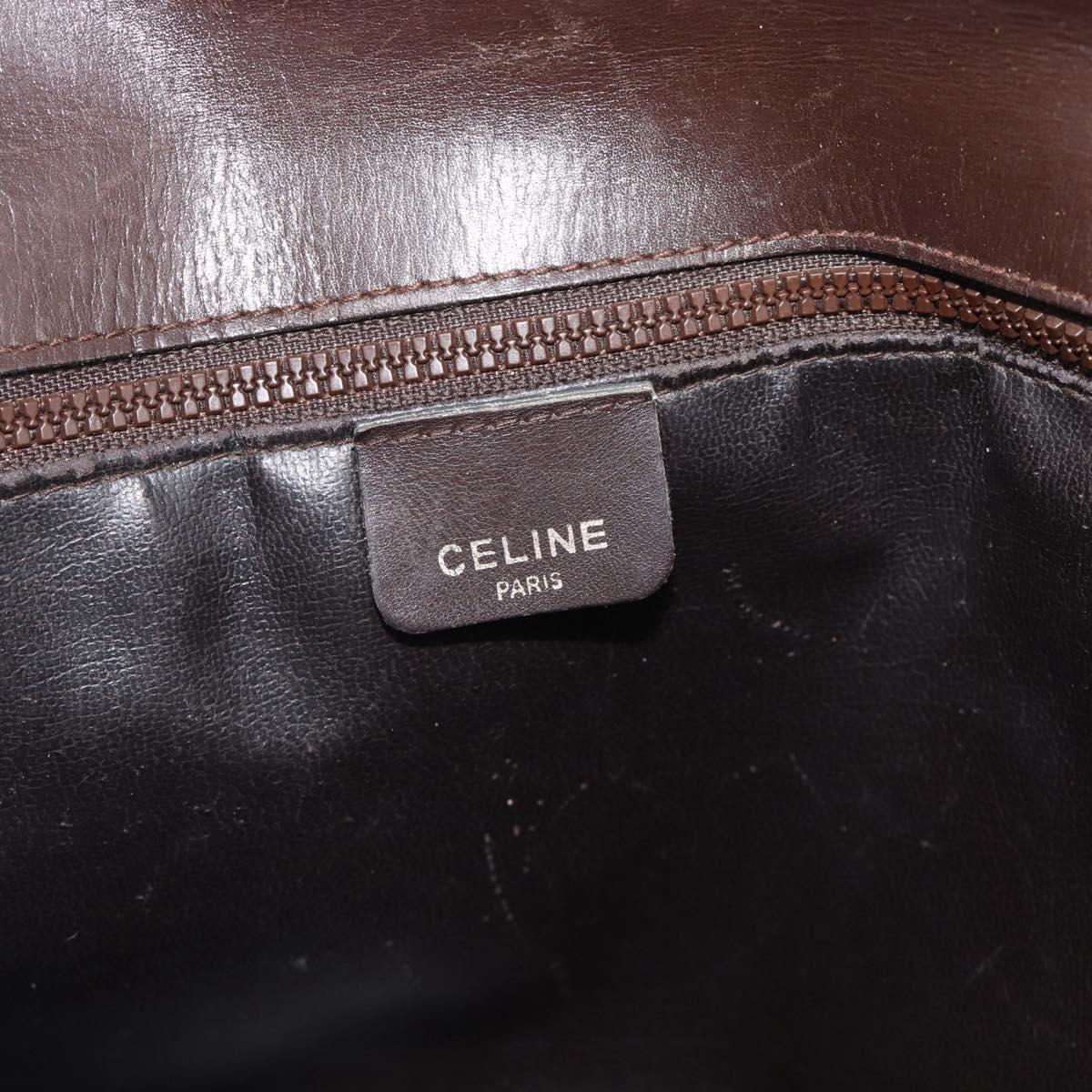 CELINE Hand Bag Leather Brown Gold Auth 188288