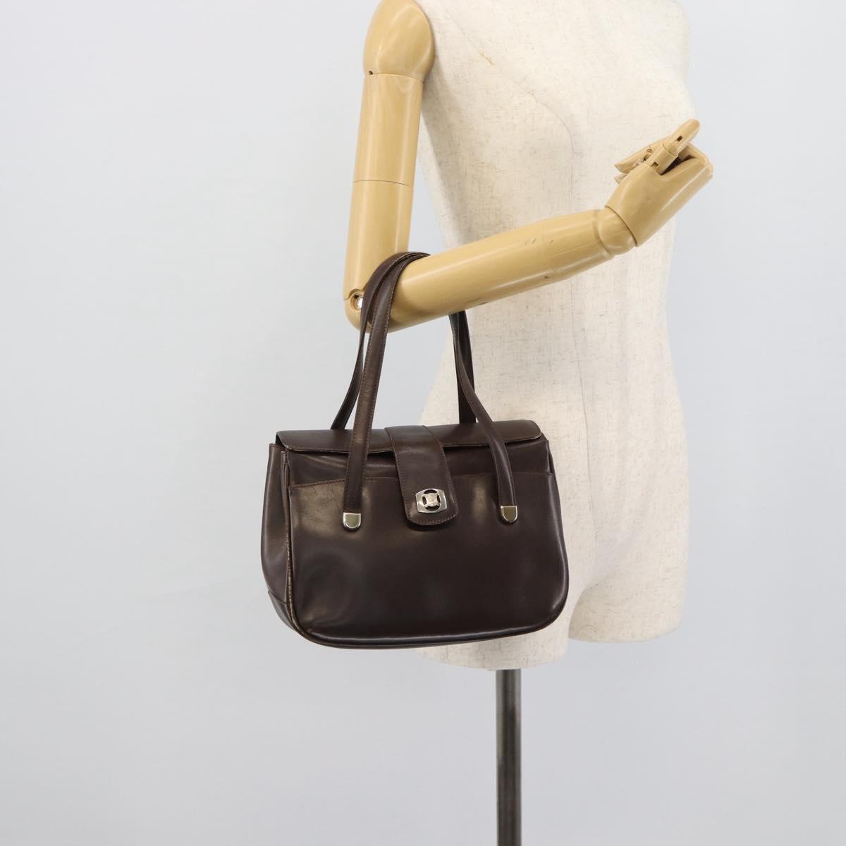 CELINE Hand Bag Leather Brown Gold Auth 188288