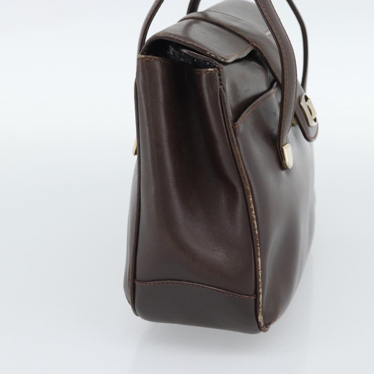 CELINE Hand Bag Leather Brown Gold Auth 188288
